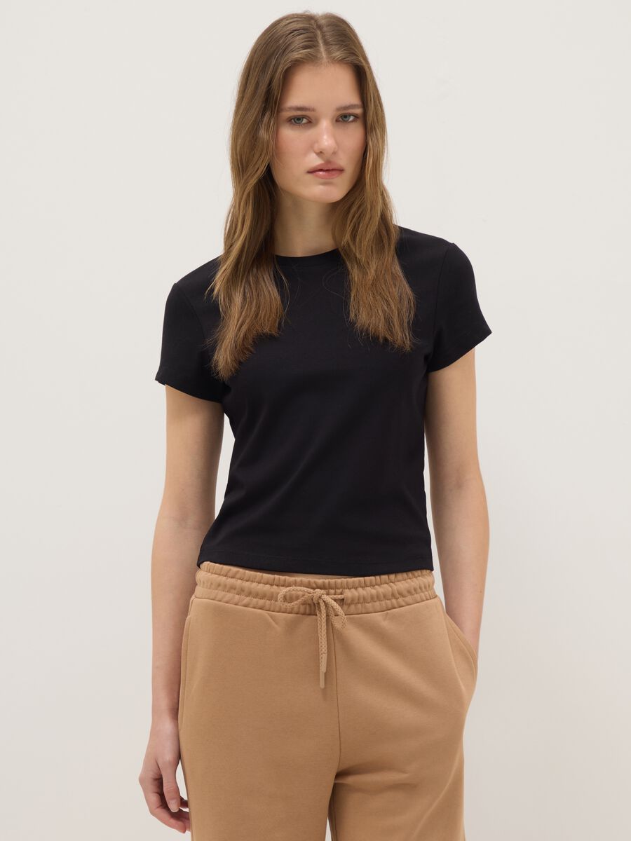 Black Slim Fit Stretch Cotton T-shirt_0