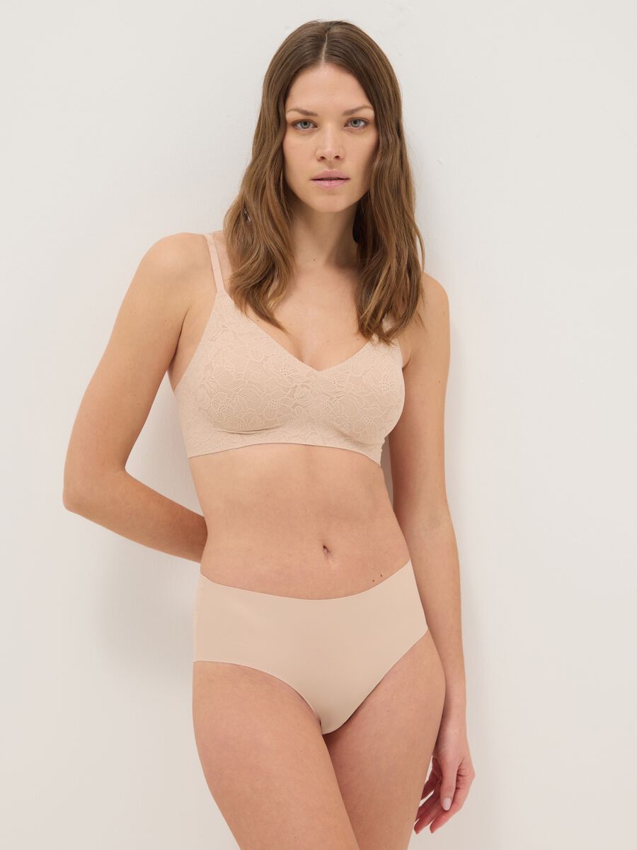 Beige stretch lace high-waisted briefs_0