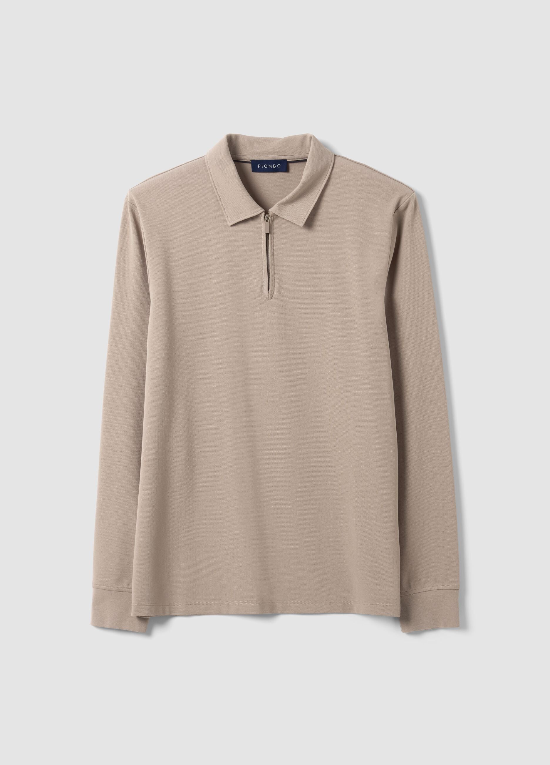 Grey stretch cotton-blend piqu&eacute; polo shirt, Easy Dry, regular fit