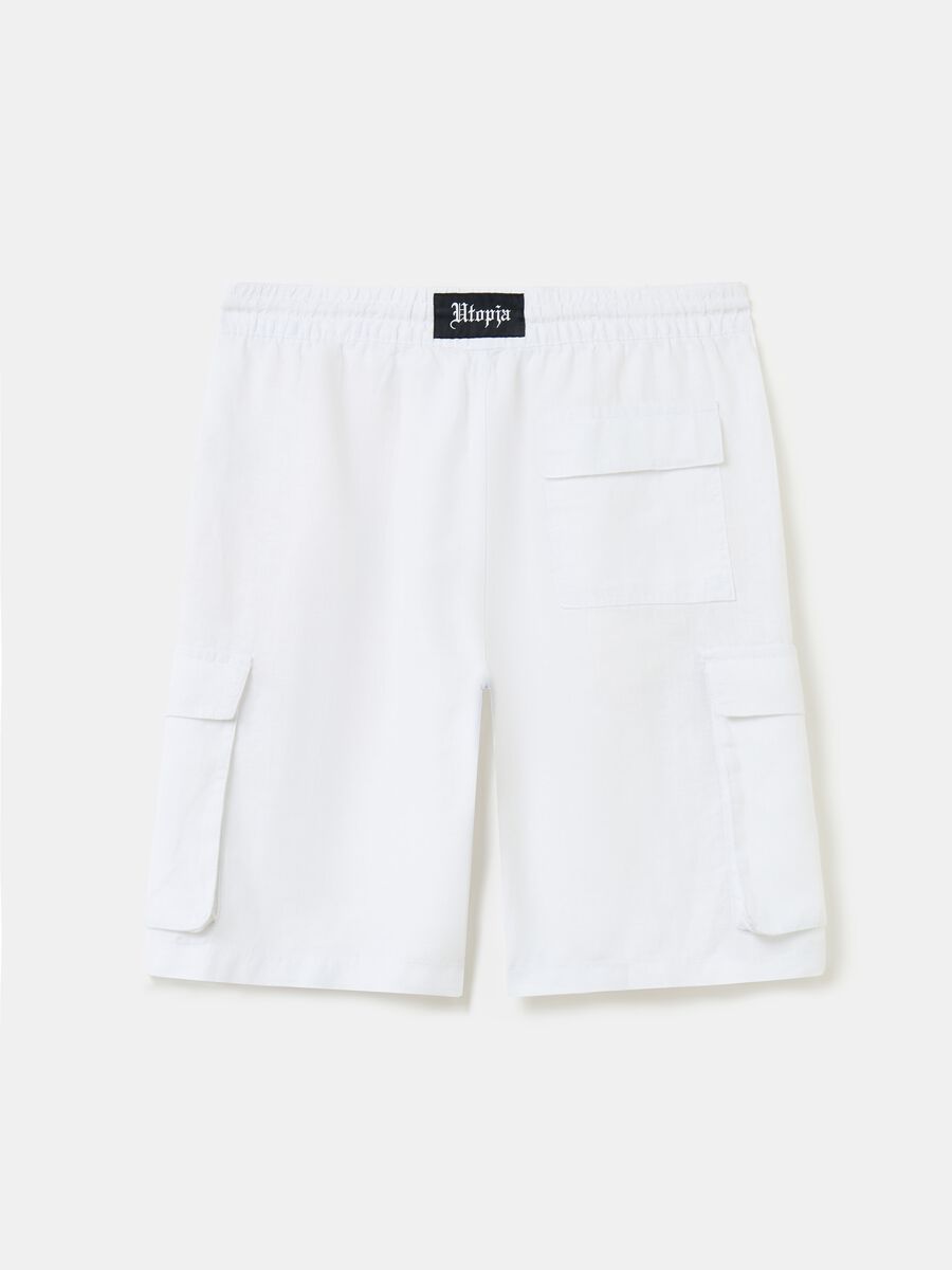 100% Linen Cargo Shorts White_4