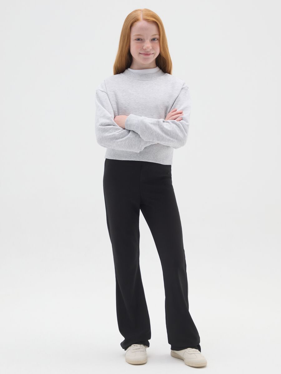 Girls' black flare leggings in stretch blend_0