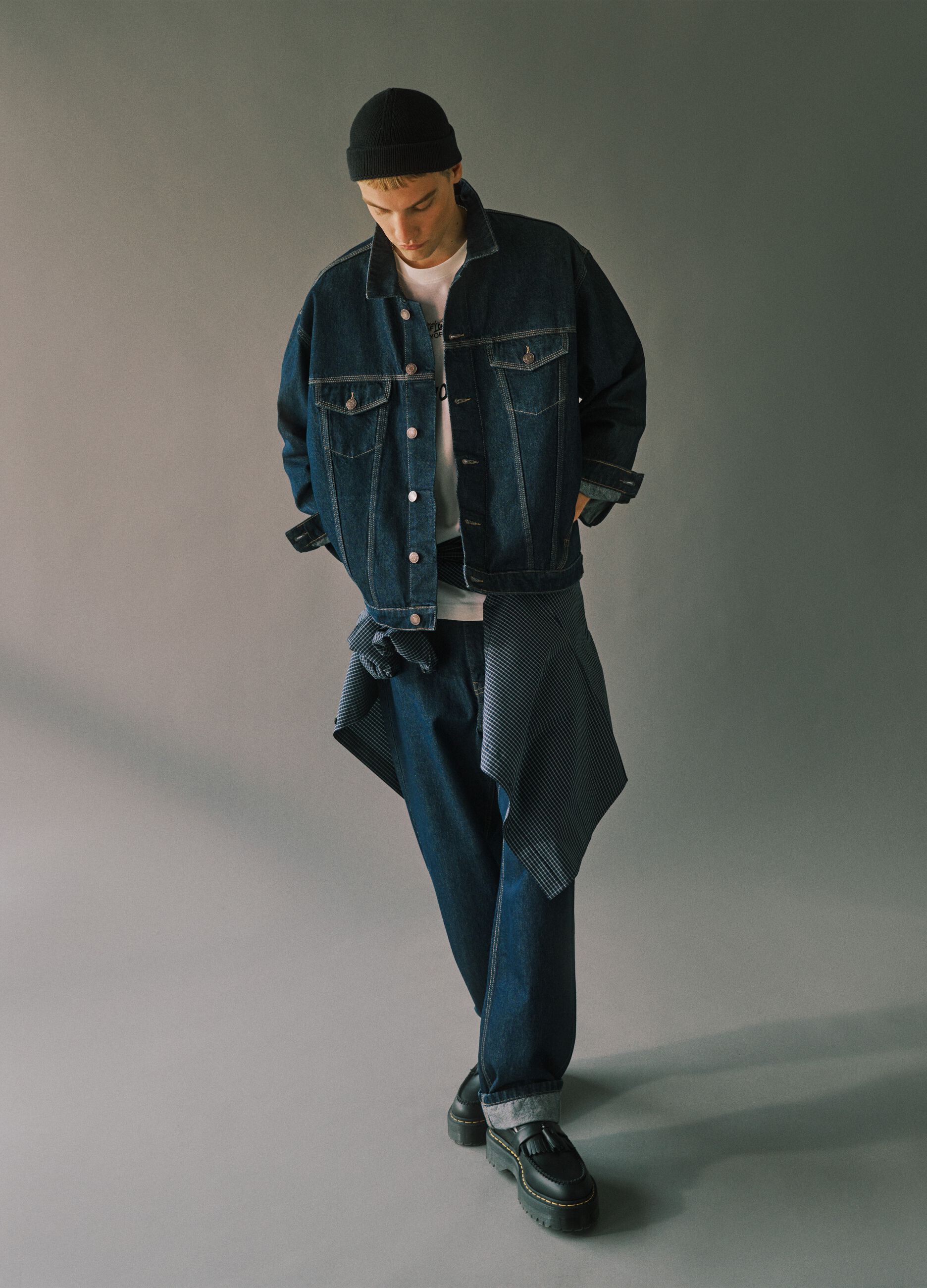 Blue denim pure cotton jacket with oversized fit