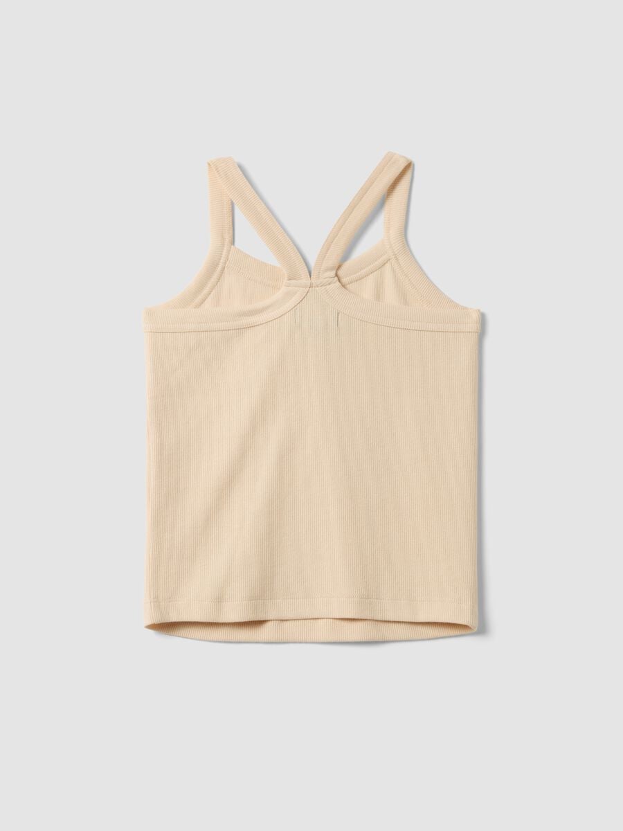 Tank top fitted beige in cotone elasticizzato a coste da ragazza_4