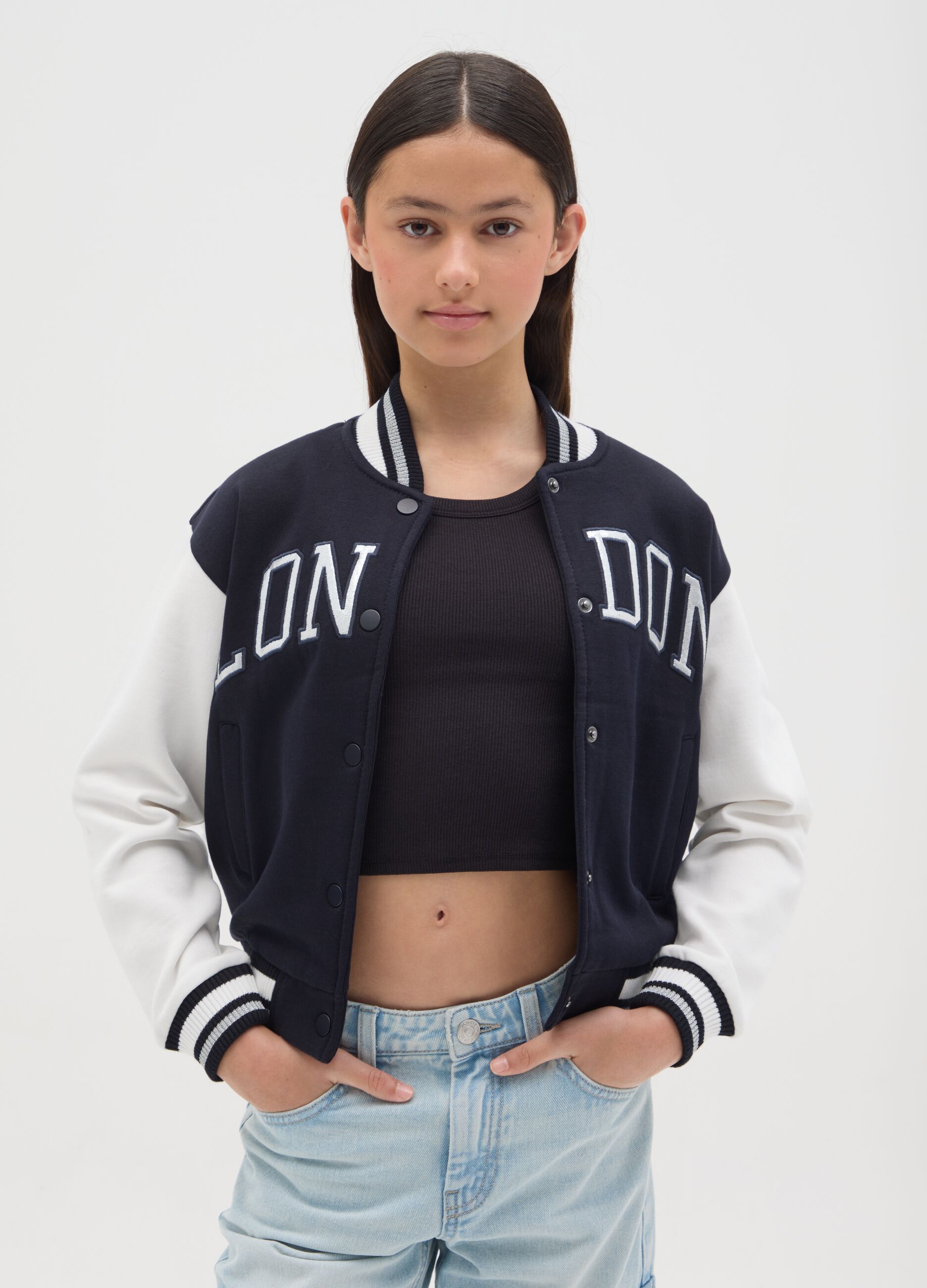Varsity bomber jacket with "London" embroidery