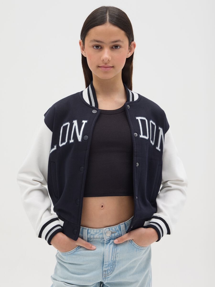 Varsity bomber jacket with "London" embroidery_0