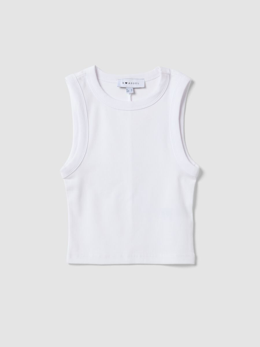 Tank top bianco crop in cotone elasticizzato fitted_4