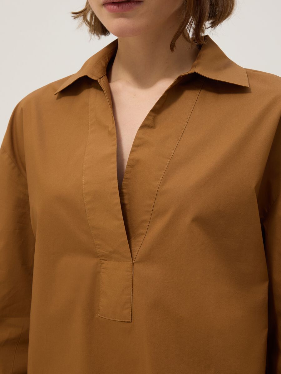 Brown regular fit pure cotton shirt without buttons_3