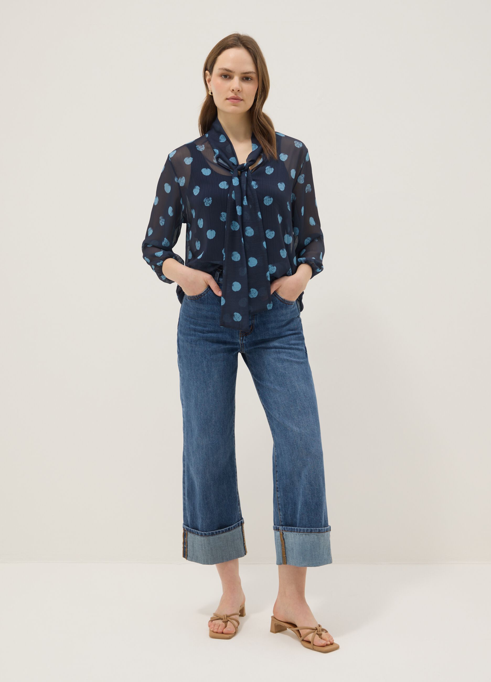 Multicolour Long Sleeve Blouse with Polka Dots, Regular Fit