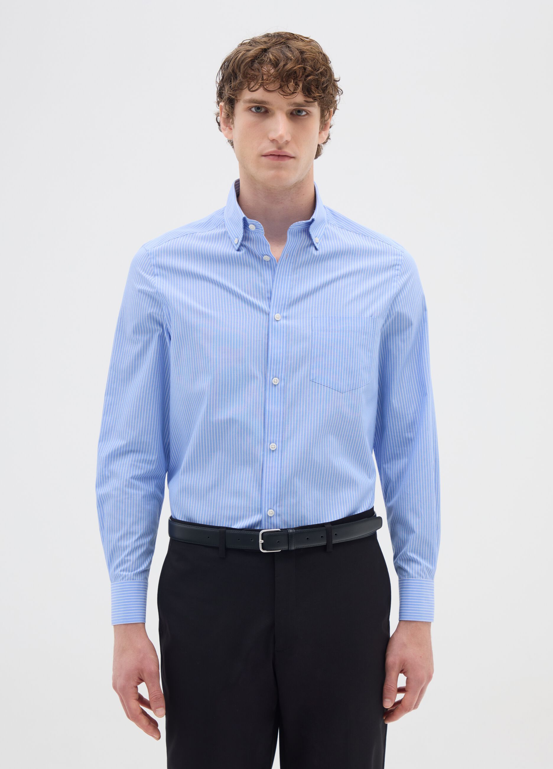 Blue Cotton Blend Regular Fit Shirt