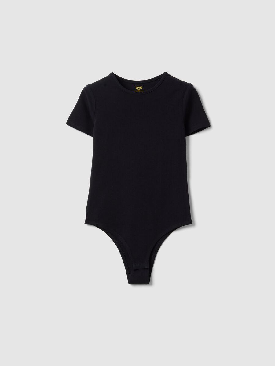 Girls' fitted black stretch cotton bodysuit_3
