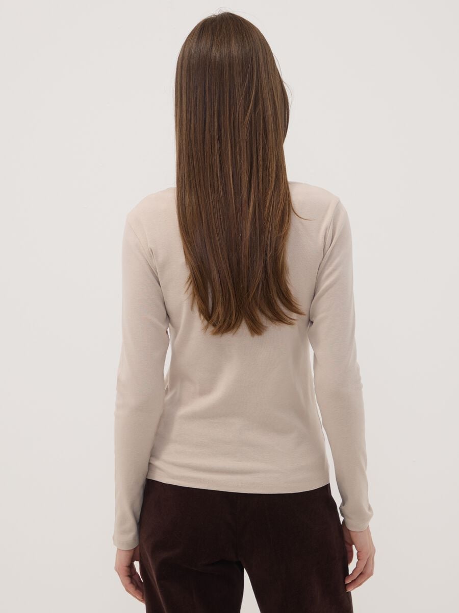 T-shirt beige in puro cotone con girocollo_3