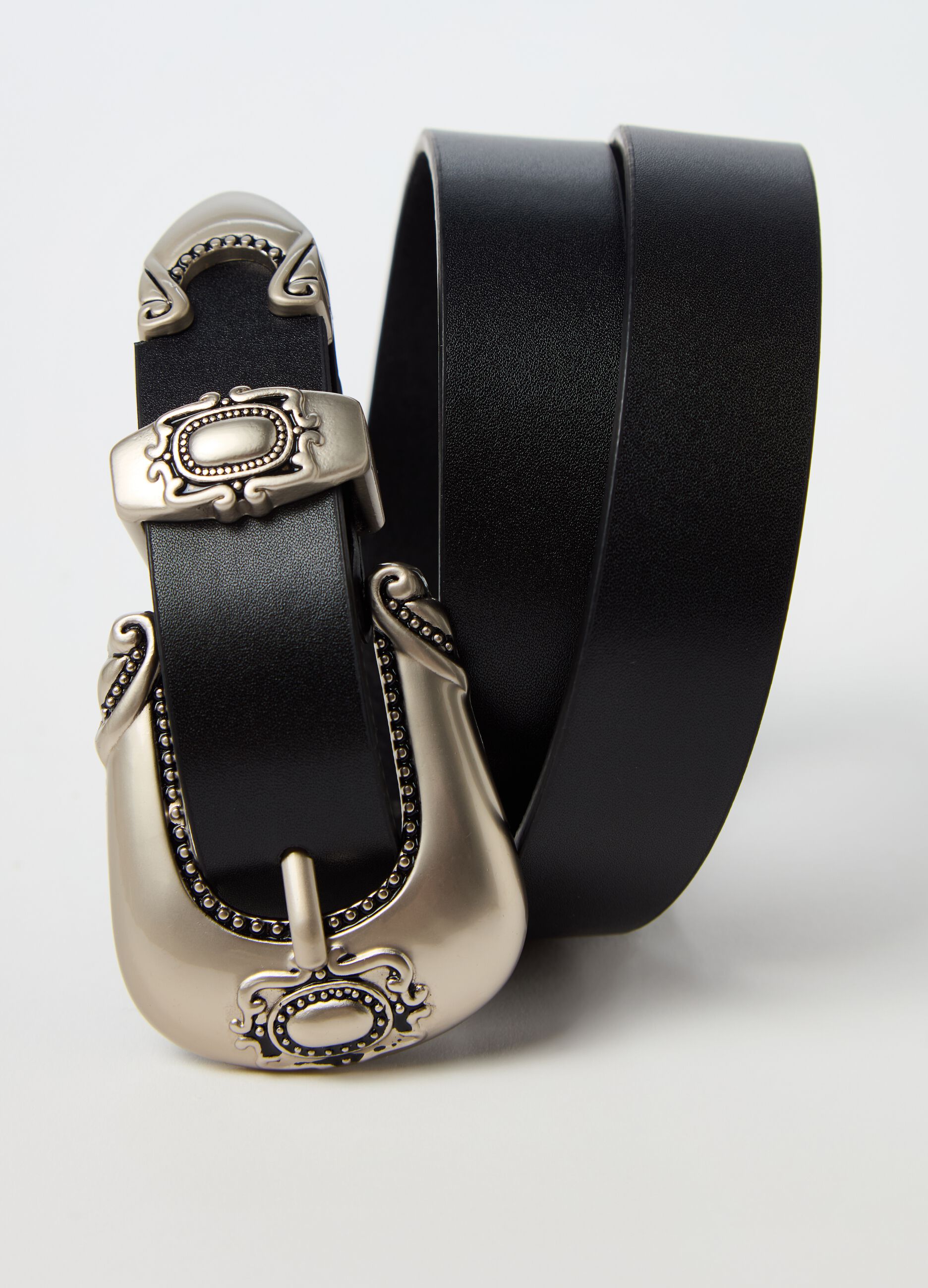 Belt with engraved buckle