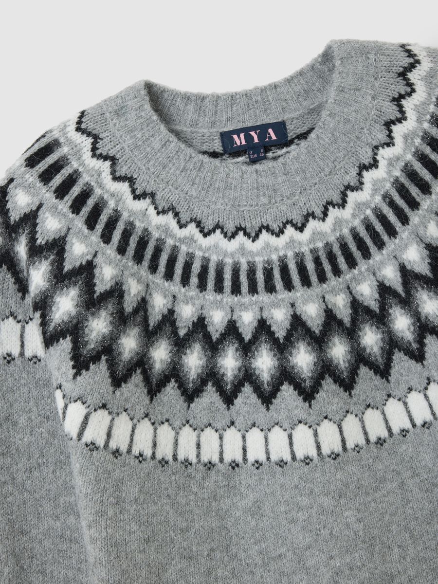 Grey regular fit sweater with jacquard pattern_1