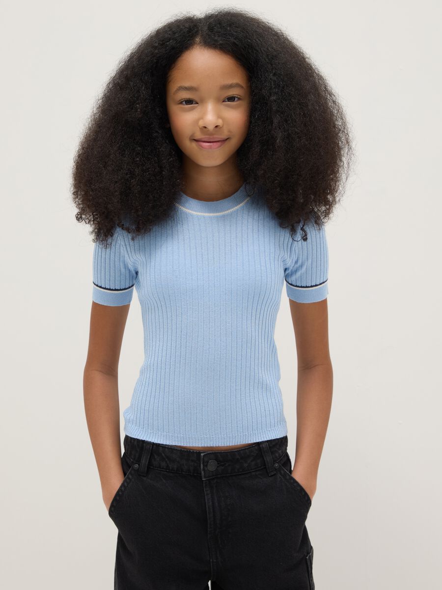 Girl's slim fit striped light blue t-shirt_0