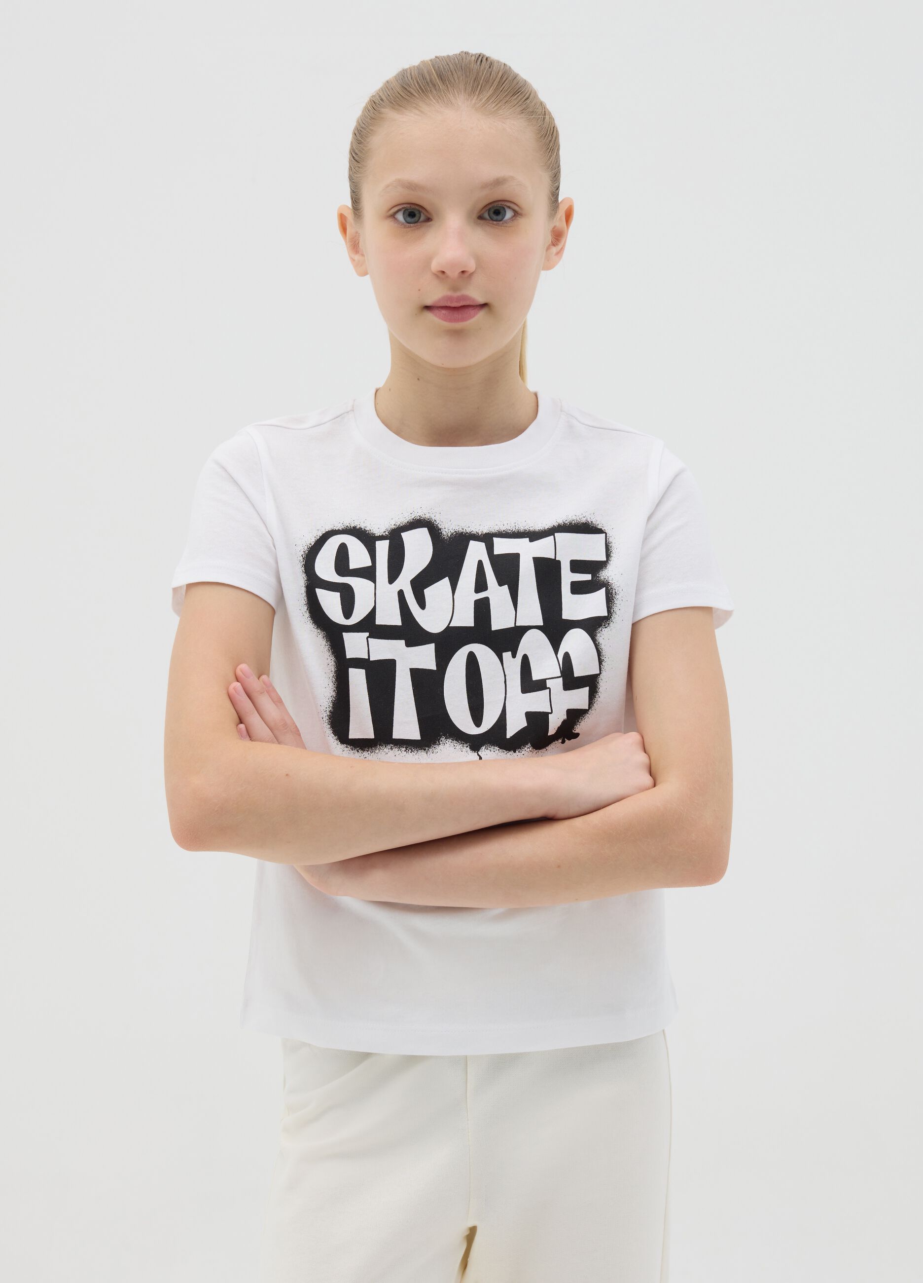 Cotton T-print with "Skate it Off" print