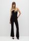 Black stretch fabric flare trousers with glitter_0
