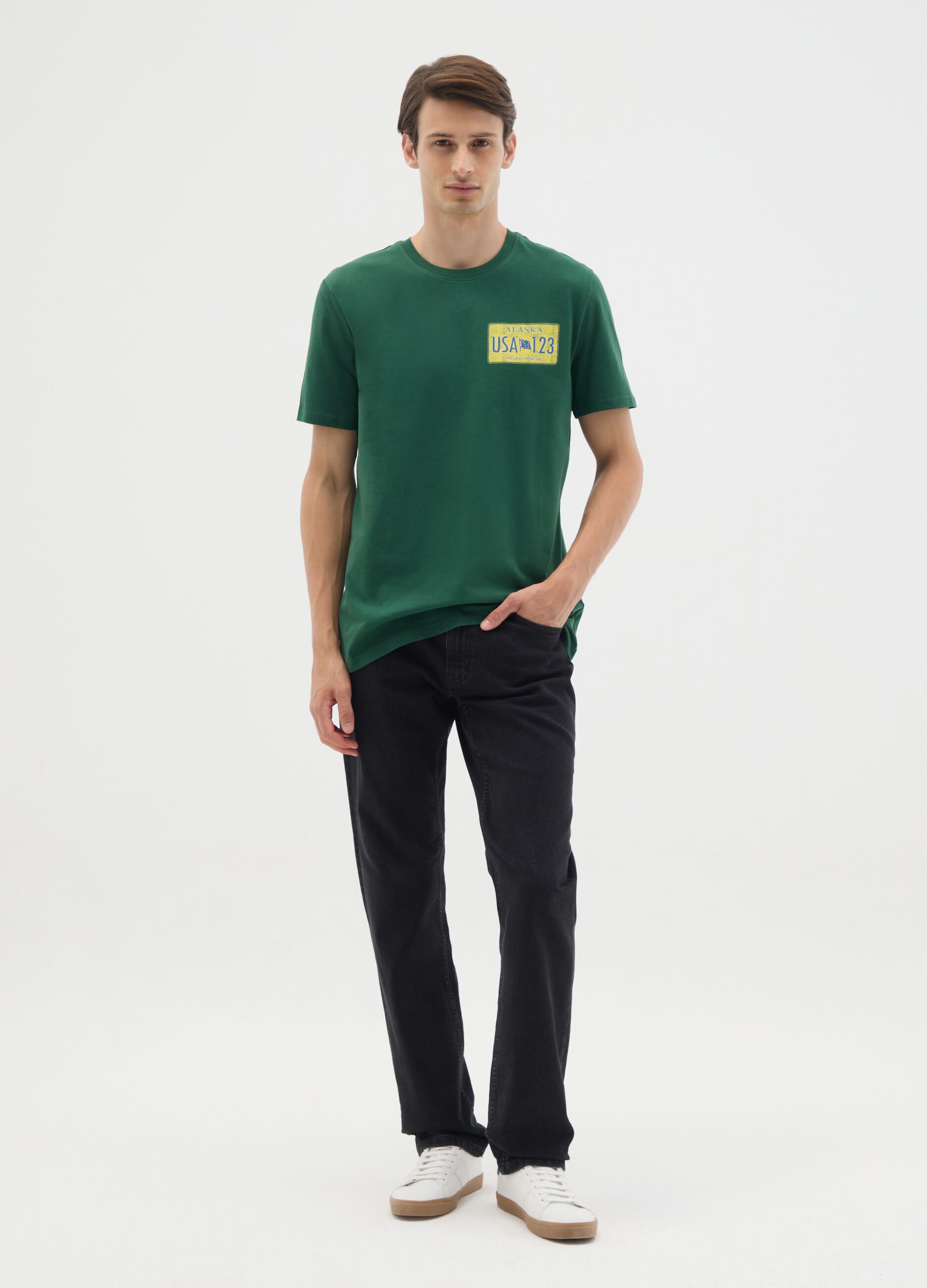 Green pure cotton T-shirt regular fit