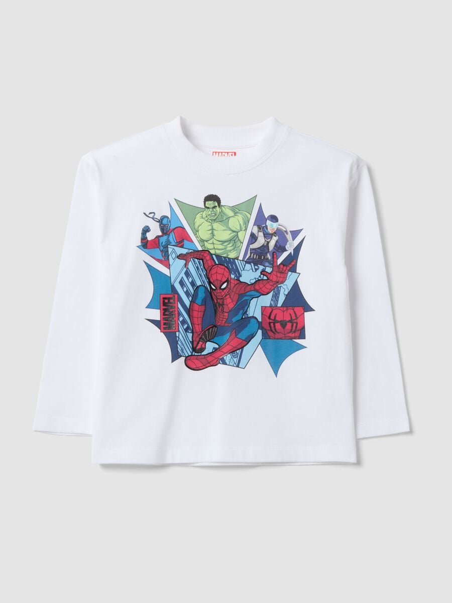 T-shirt over bianca in puro cotone con stampa Spider-Man per bambino_0
