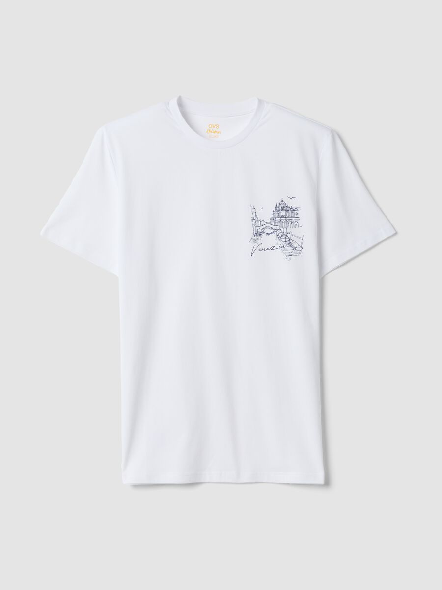 White pure cotton T-shirt with print, regular fit_4