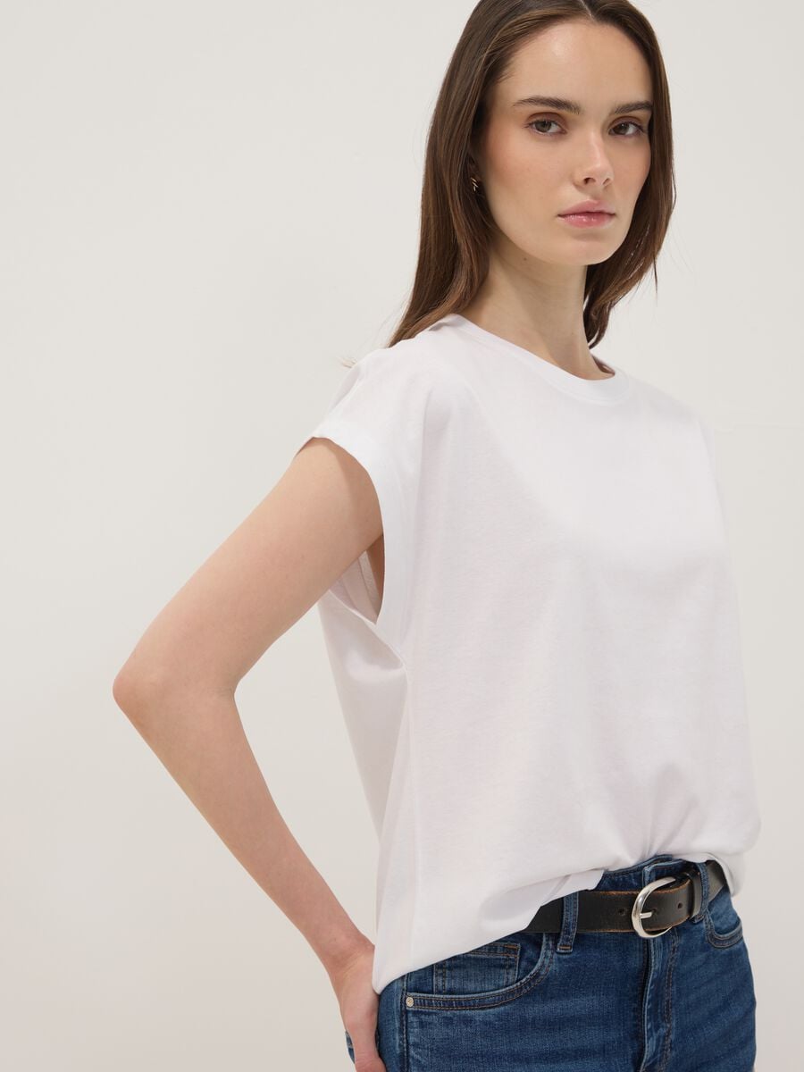 White pure cotton short-sleeve T-shirt, regular fit_1