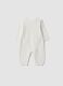White organic cotton baby sleepsuit with cable knit detail_0