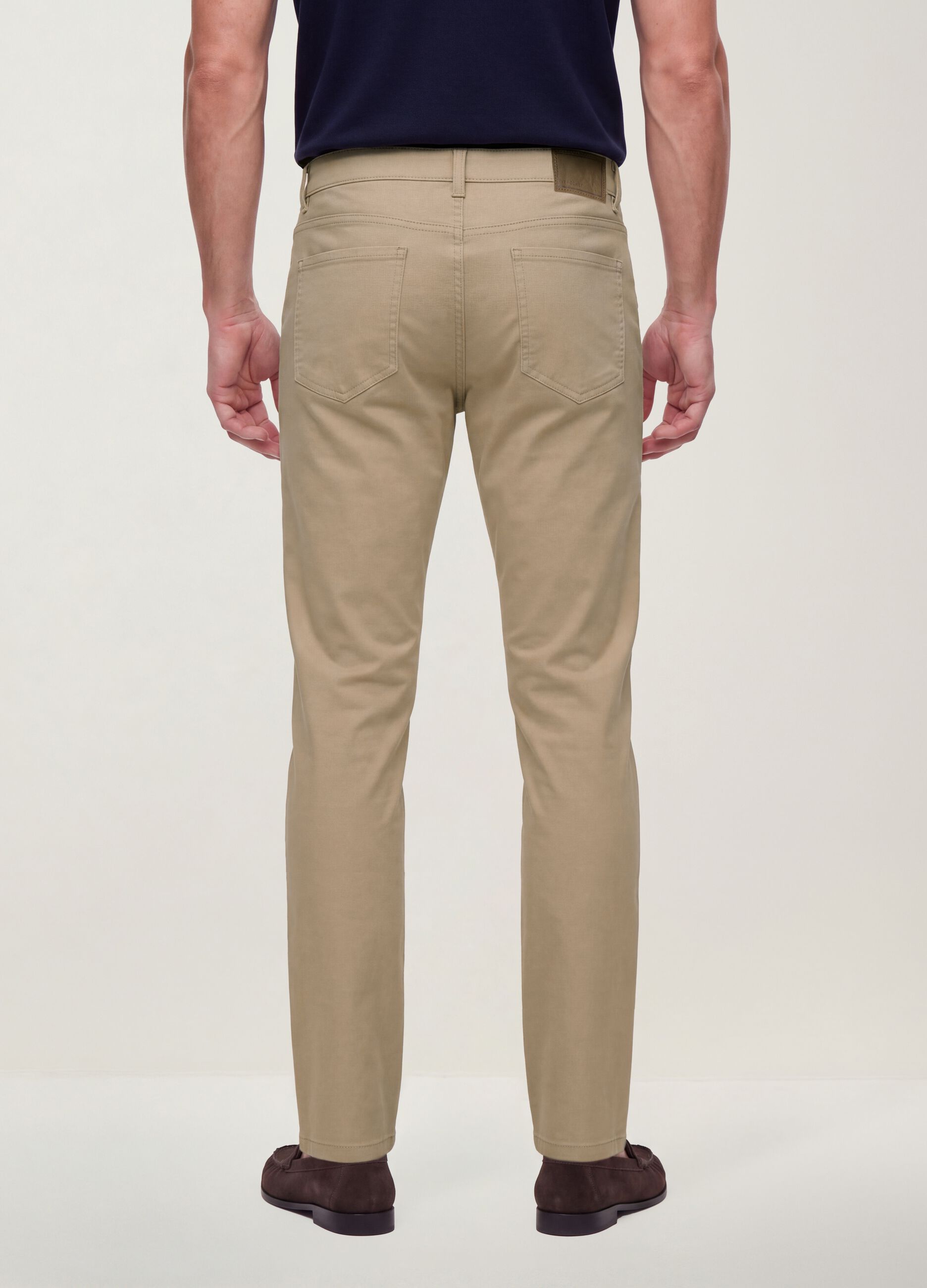 Beige regular-fit stretch cotton twill trousers