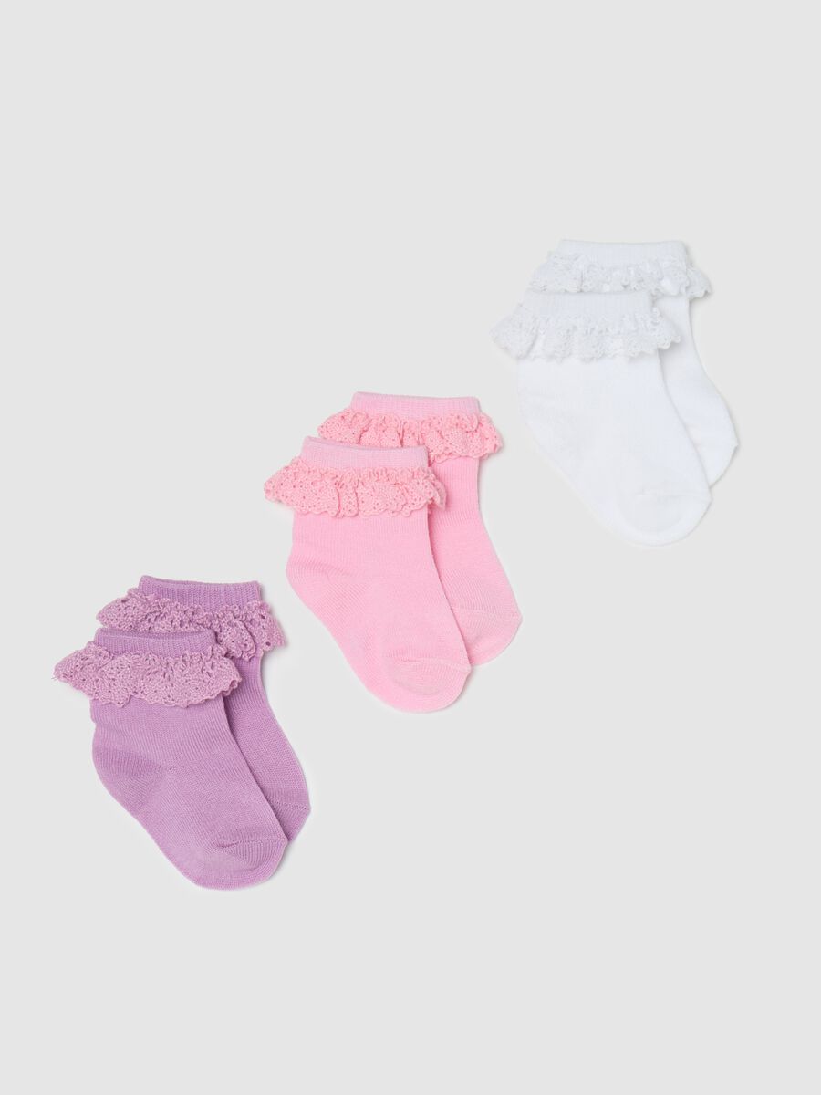 Three-pair pack short socks with broderie anglaise_0