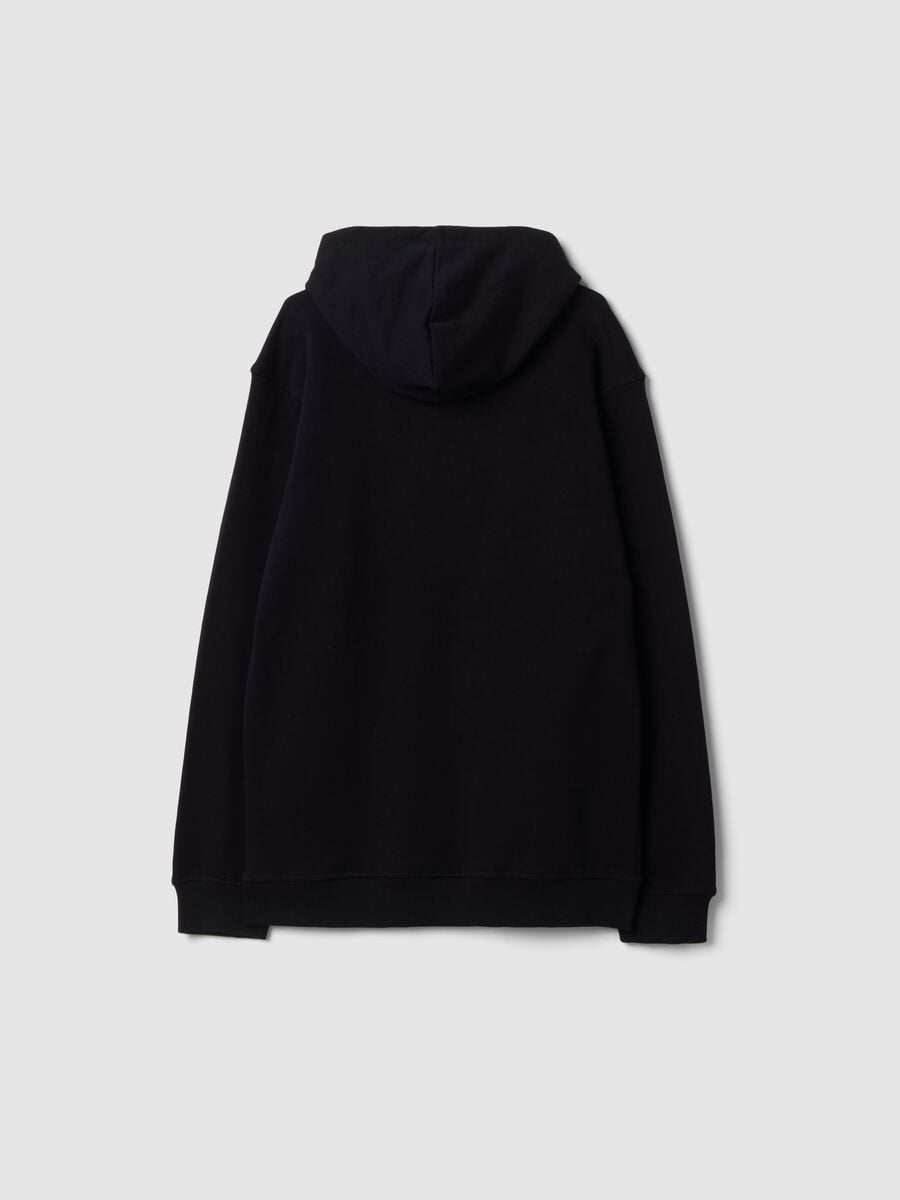Hoodie nera in puro cotone organico con stampe racing relaxed fit_1