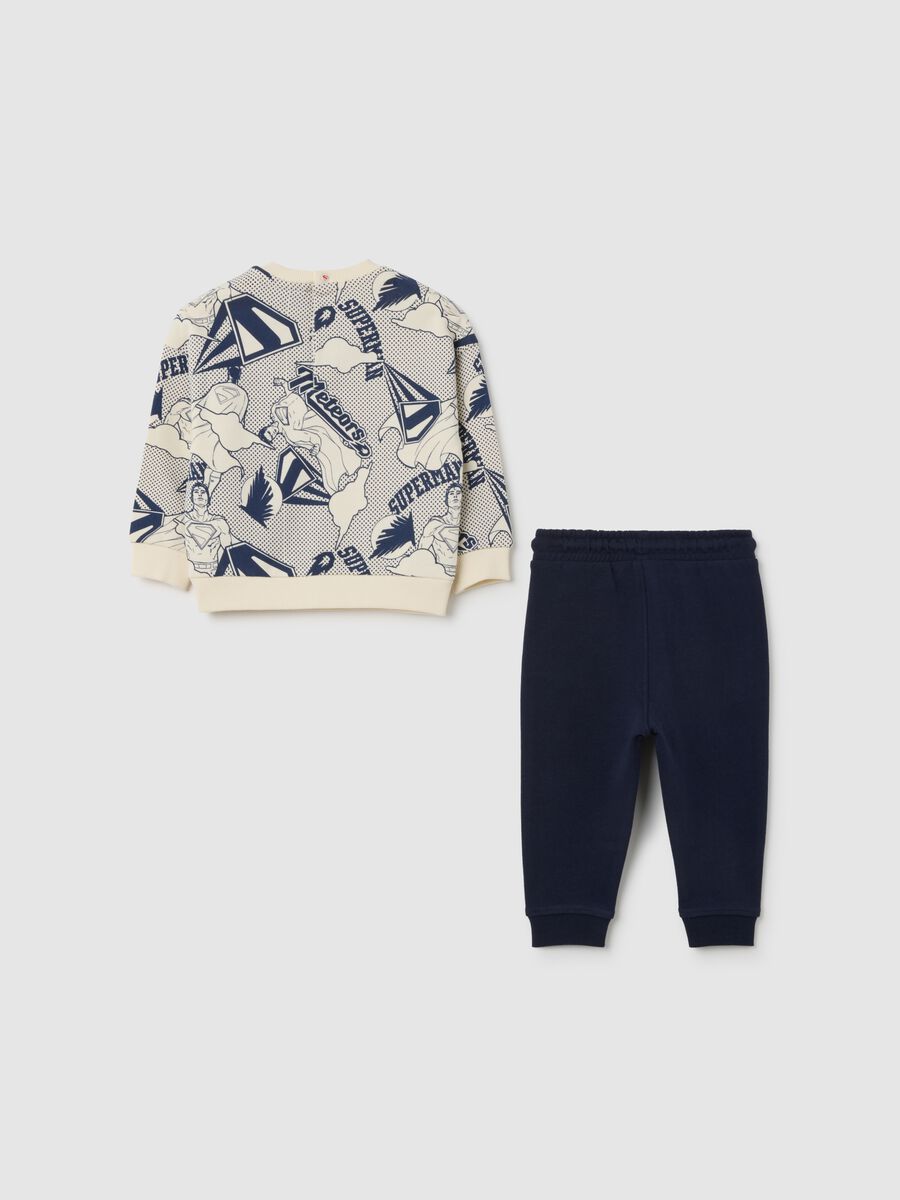 Multicoloured pure cotton Superman sweatshirt and trousers set for children_1