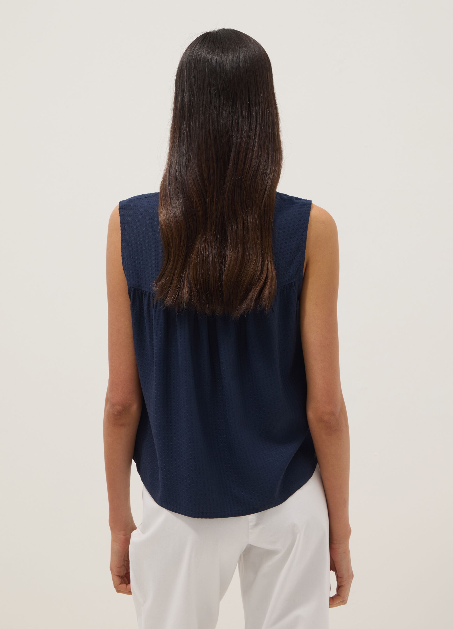 Blue pure viscose regular-fit shirt with embroidered texture