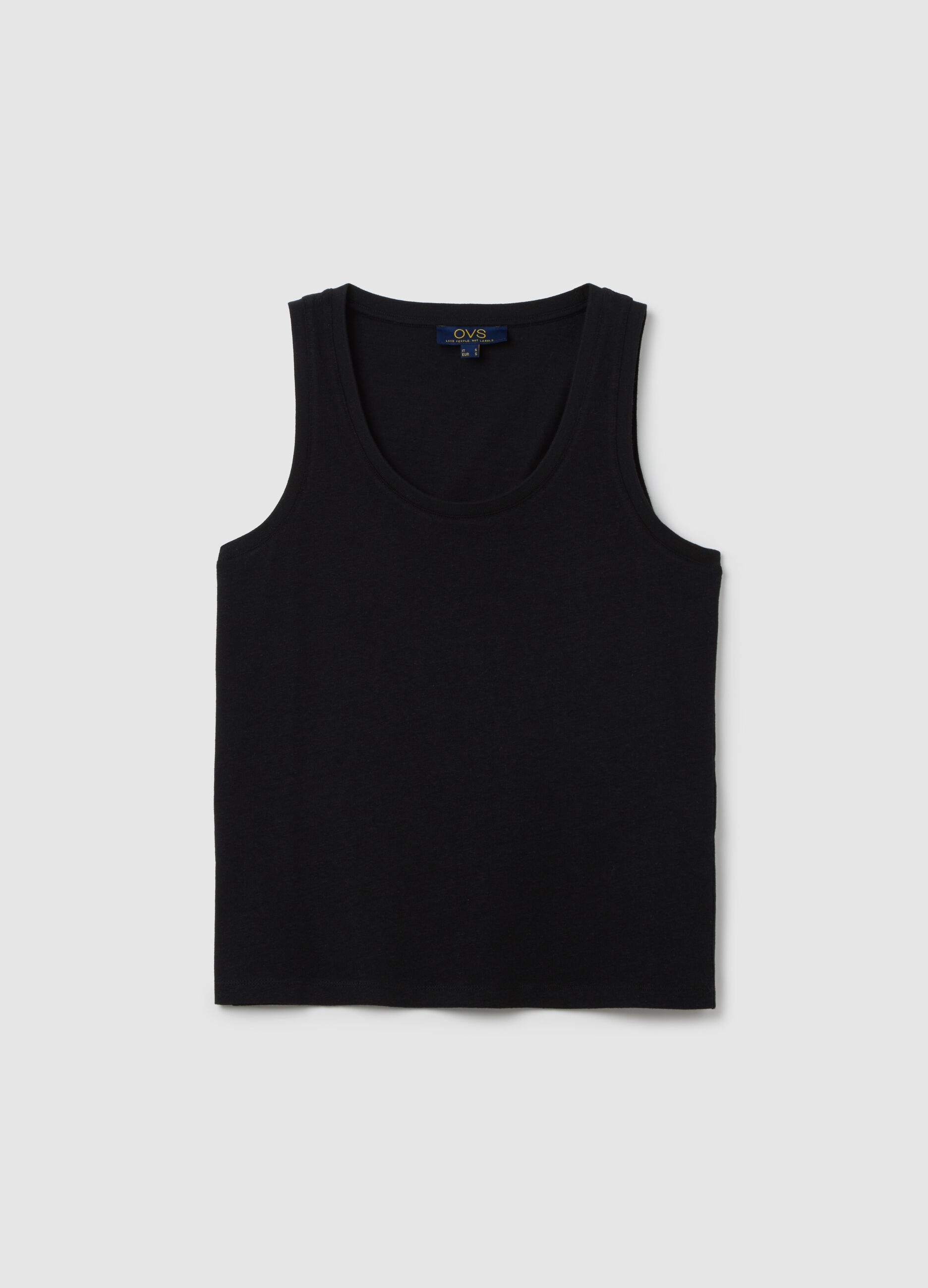 Black cotton and linen tank top