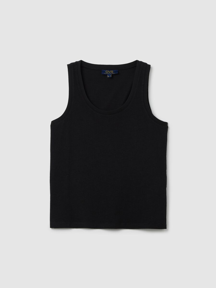 Black cotton and linen tank top_4