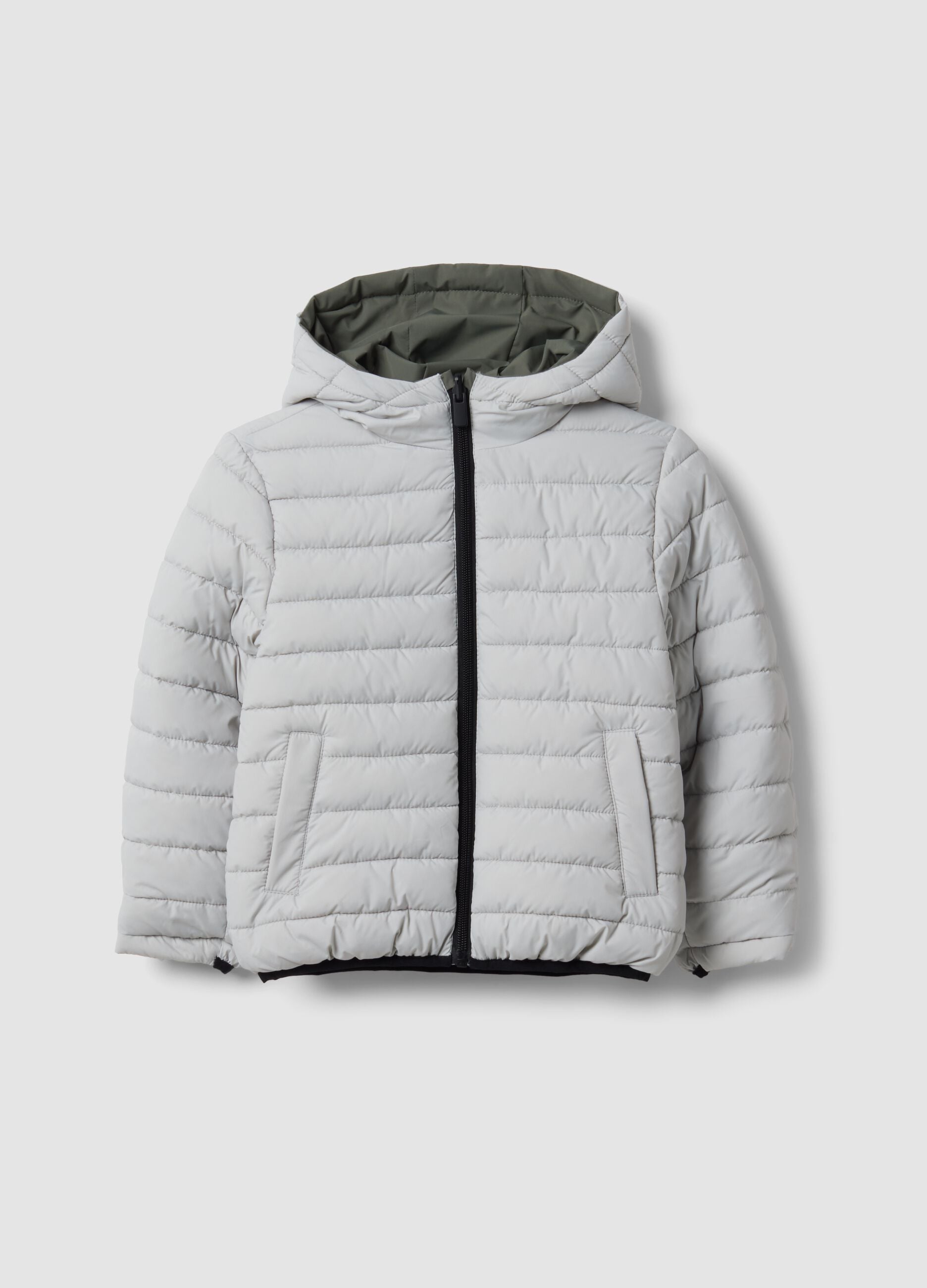 Grey reversible ultralight hooded zip jacket for boys
