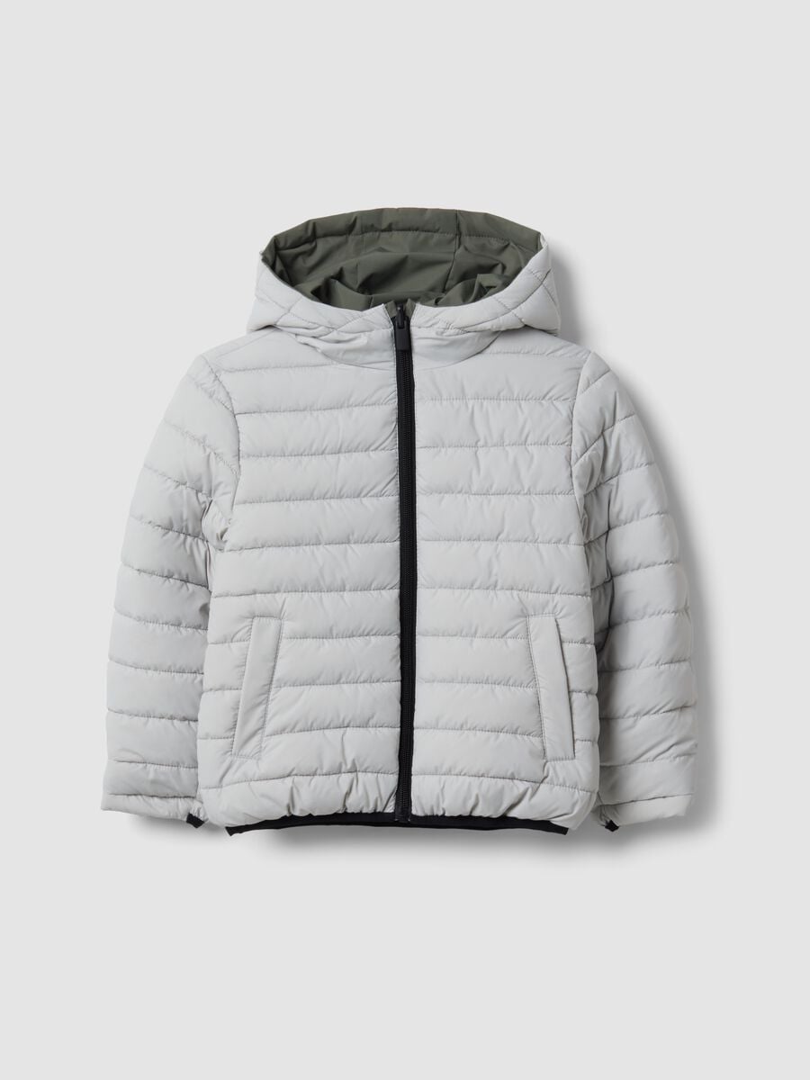 Giubbotto Ultralight reversibile grigio con cappuccio e zip per bambino_0
