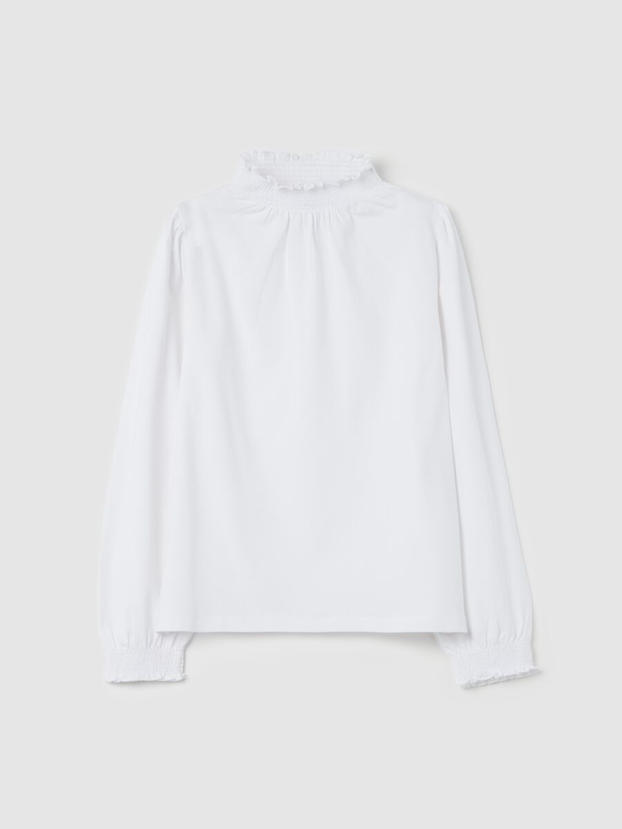 T-shirt with high neck and shirring_0