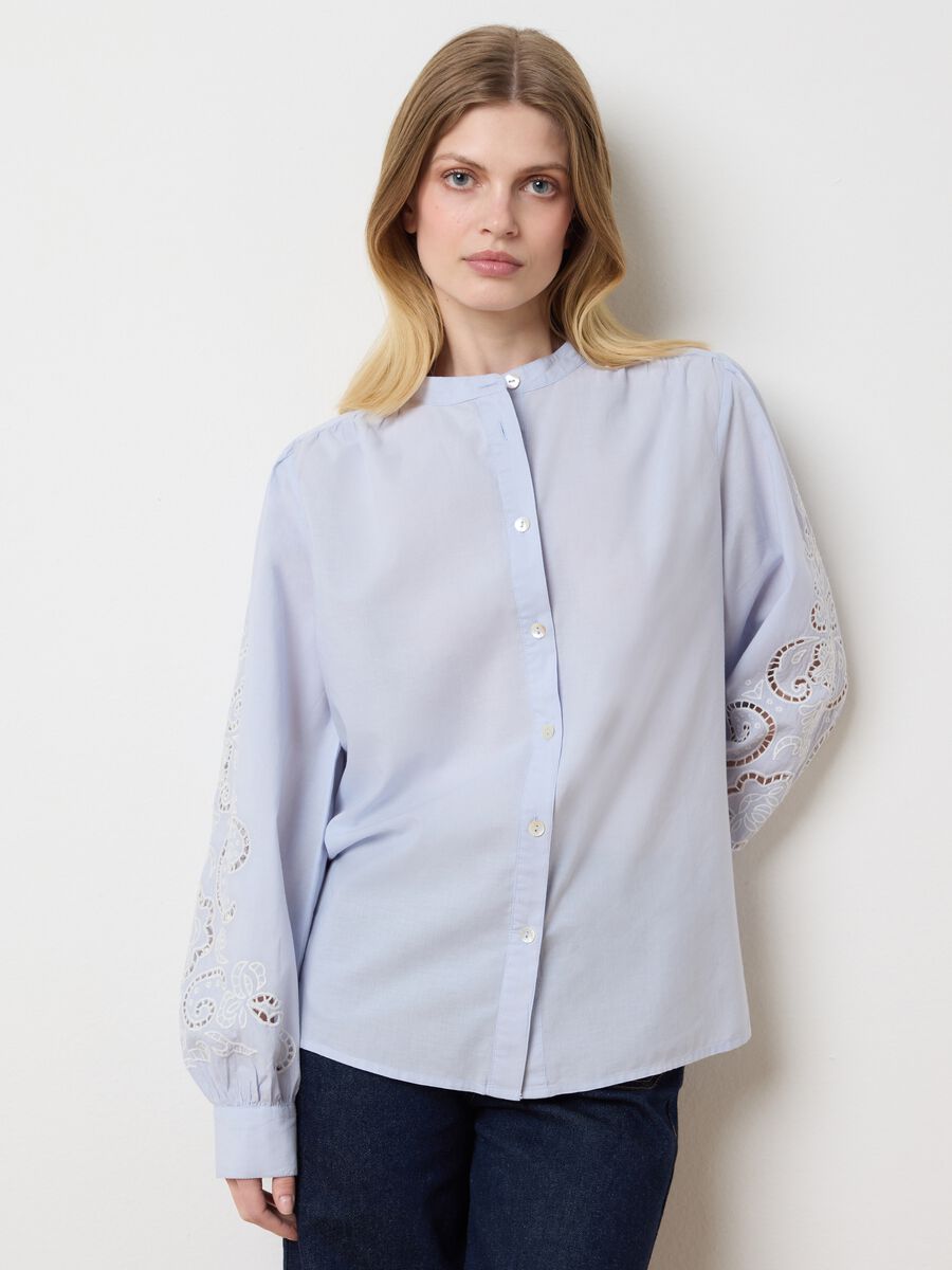 Women's regular fit light blue pure cotton shirt with embroidery_1
