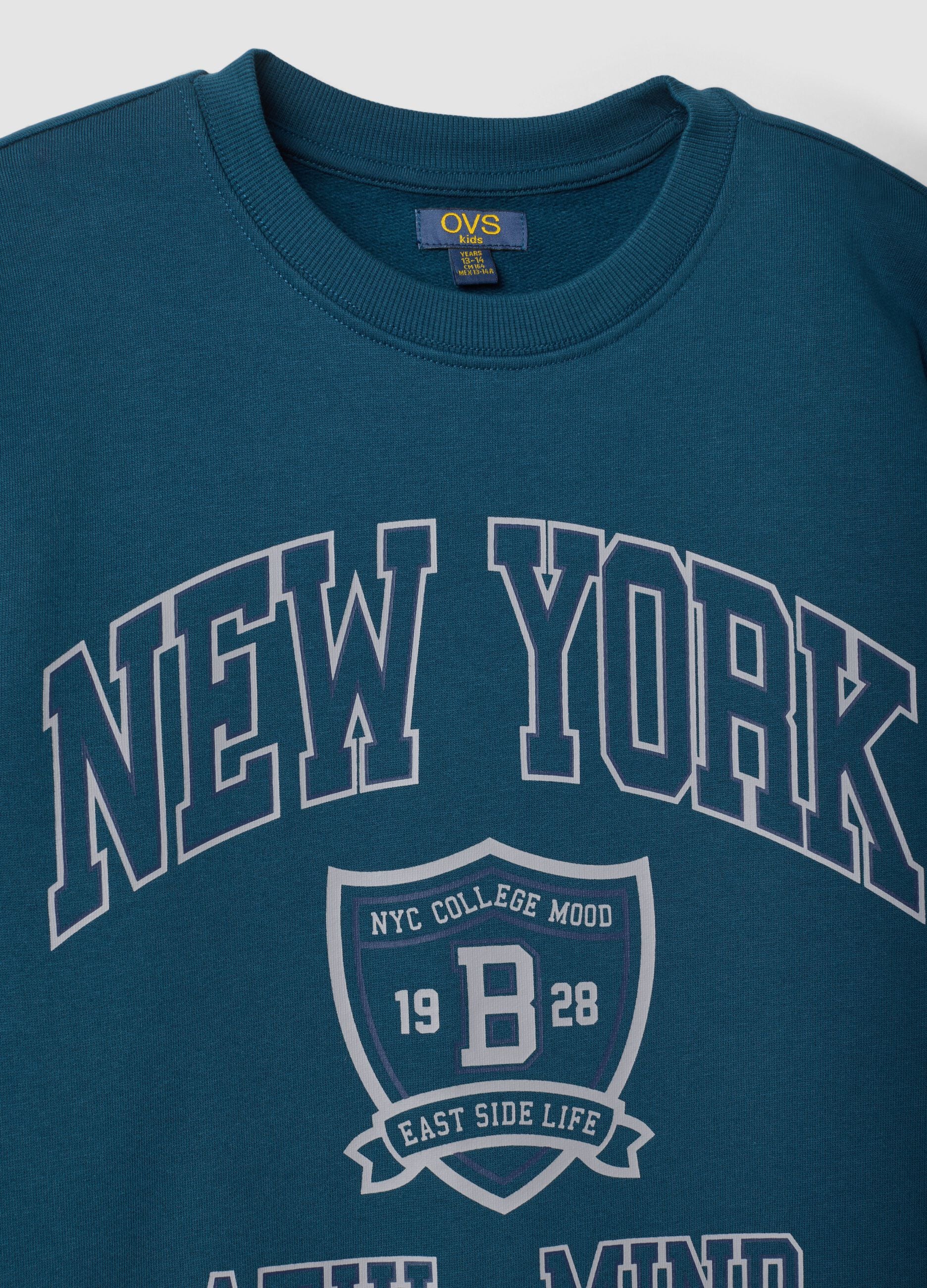 Blue pure cotton crew-neck sweatshirt with college print