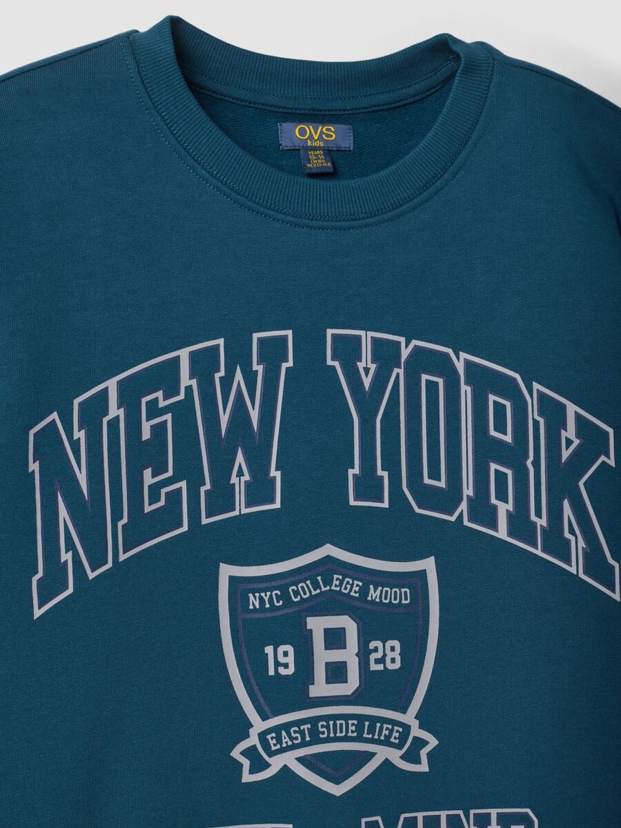 Blue pure cotton crew-neck sweatshirt with college print_2