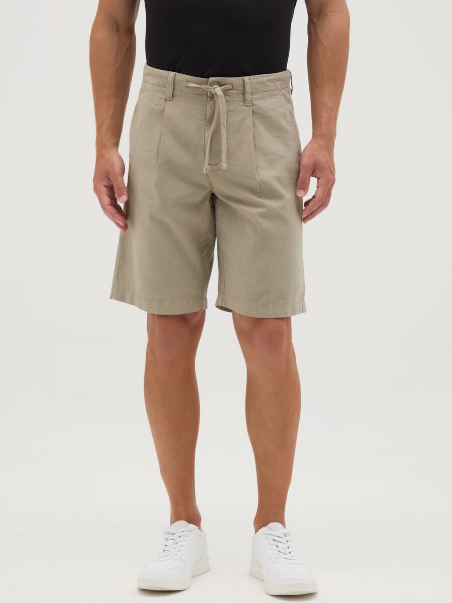Men's Beige Regular Fit Linen Blend Shorts_1