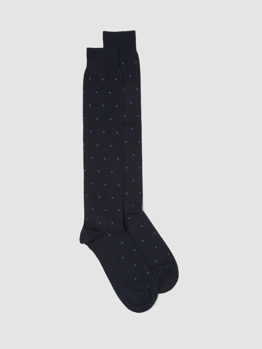 Blue stretch cotton long socks with polka dots_0
