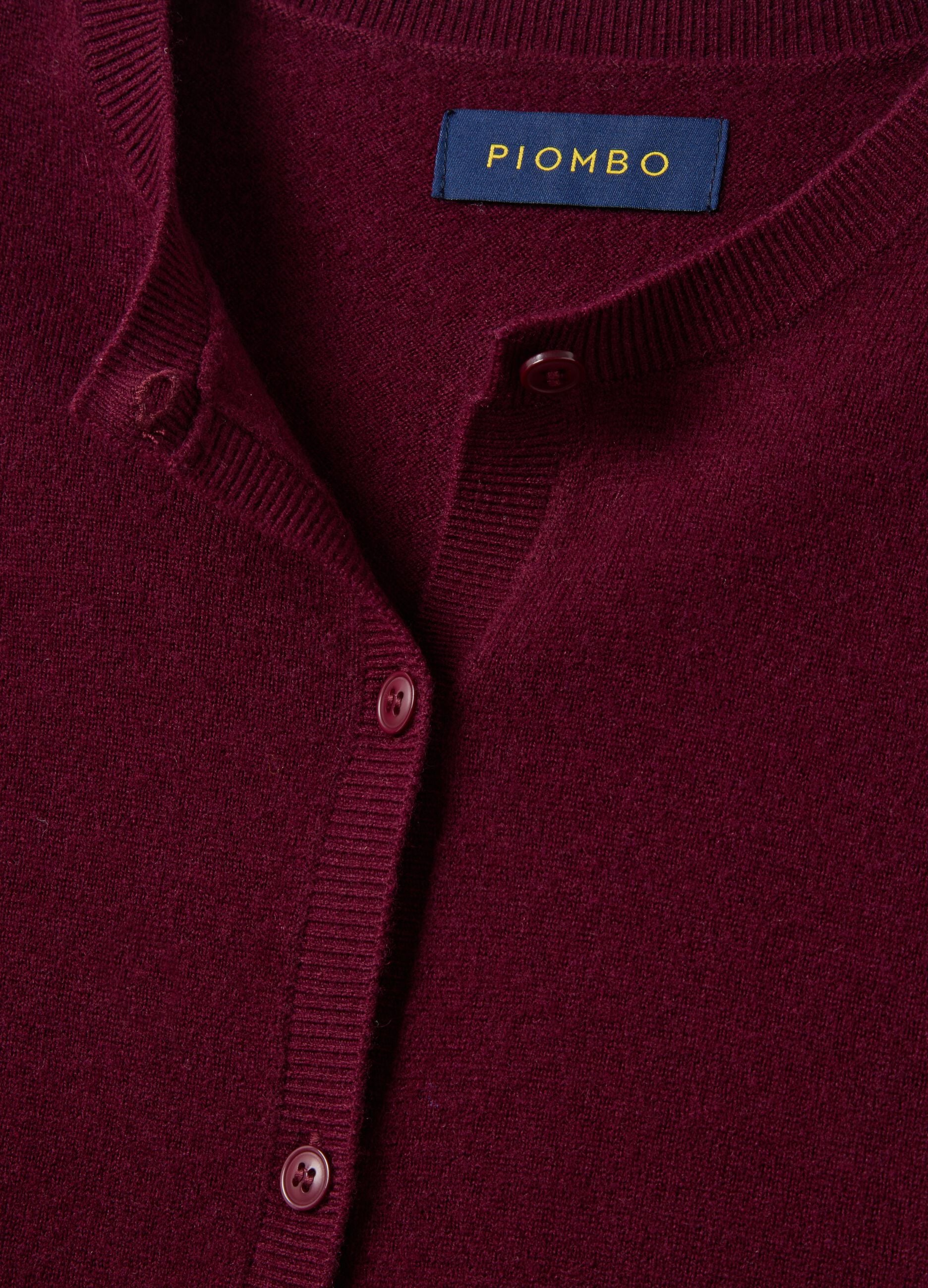 Cardigan rosso in pura lana con girocollo