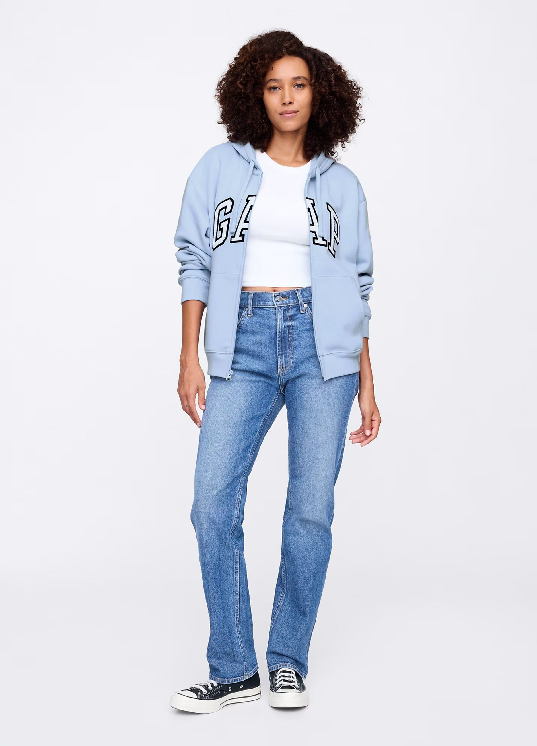 Light blue full-zip sweatshirt with hood and logo