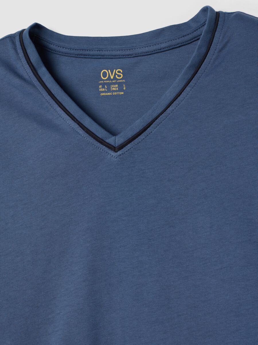 Blue pure organic cotton V-neck pyjamas_2