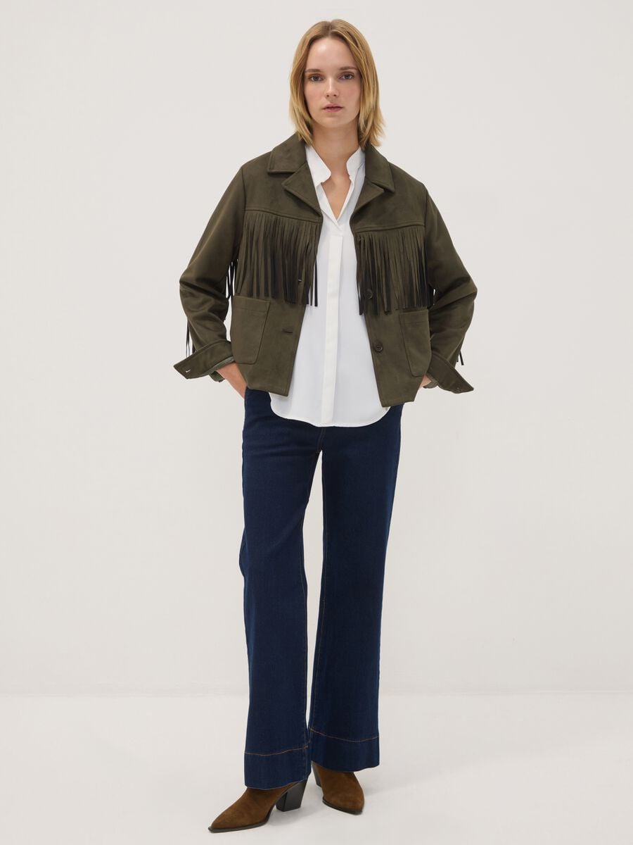 Green fringed jacket with patch pockets_1