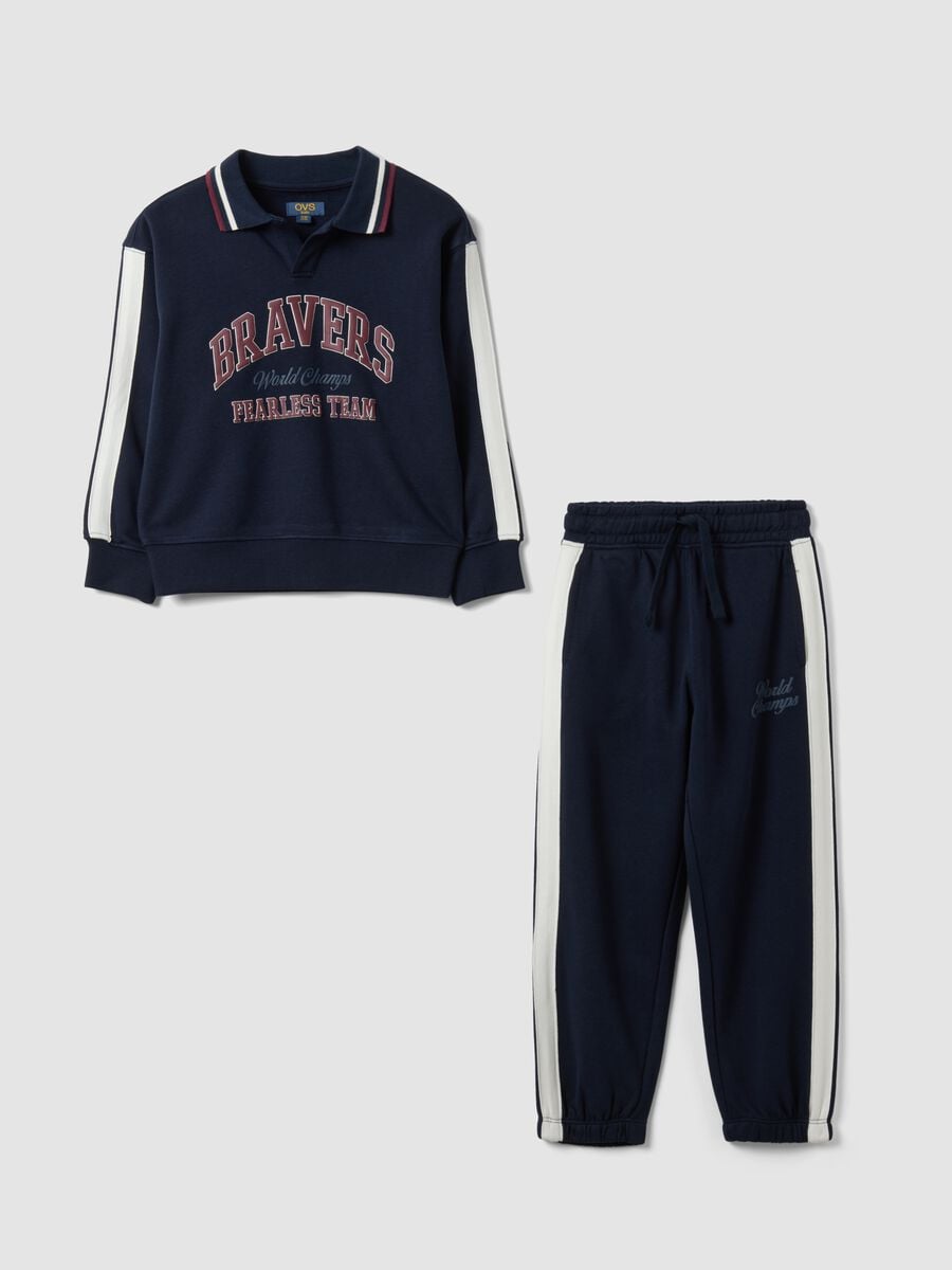 Blue cotton-blend tracksuit with crew neck_0