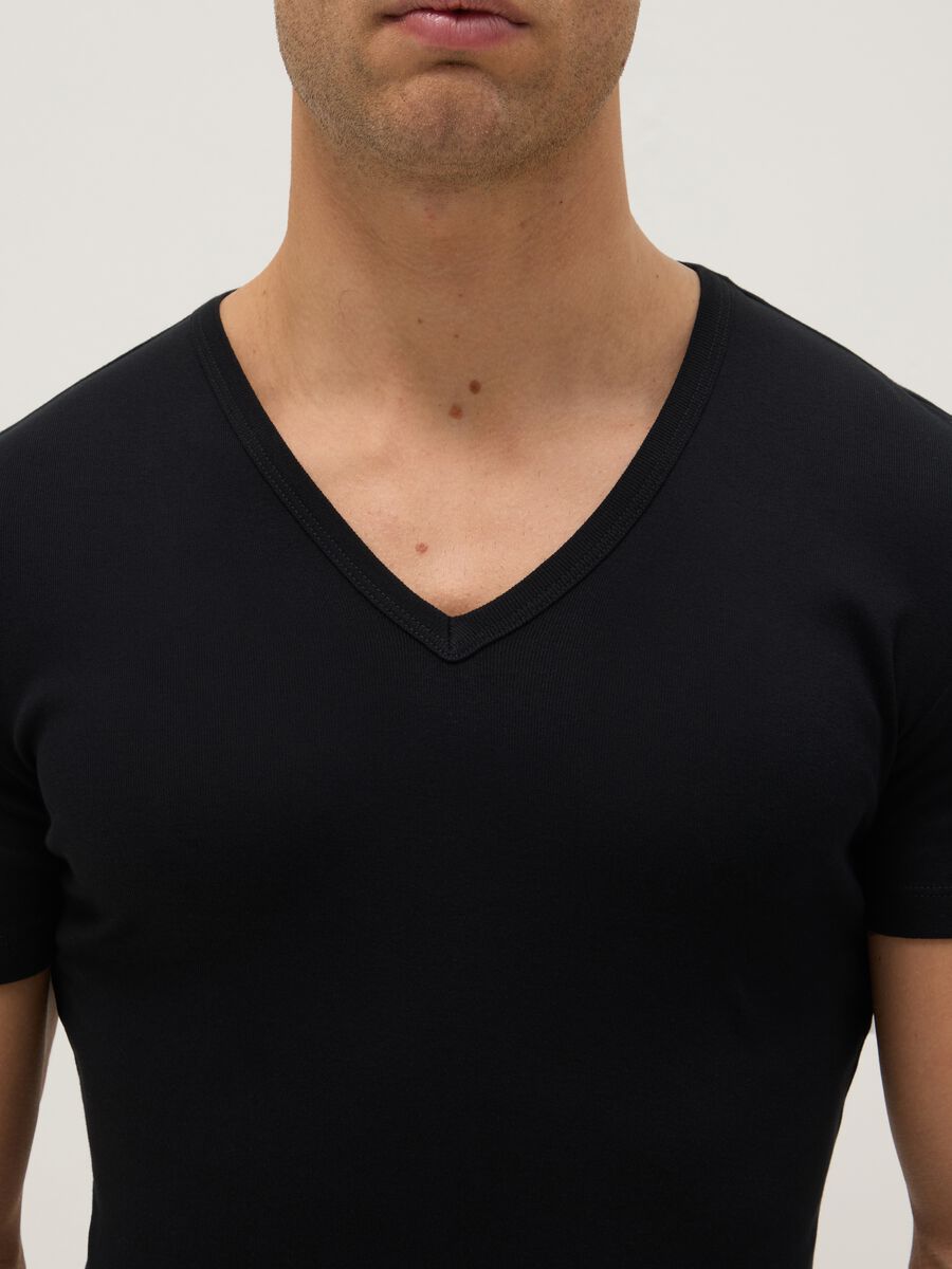 Two-Pack Black Deep V Pure Cotton T-Shirt Regular Fit_1