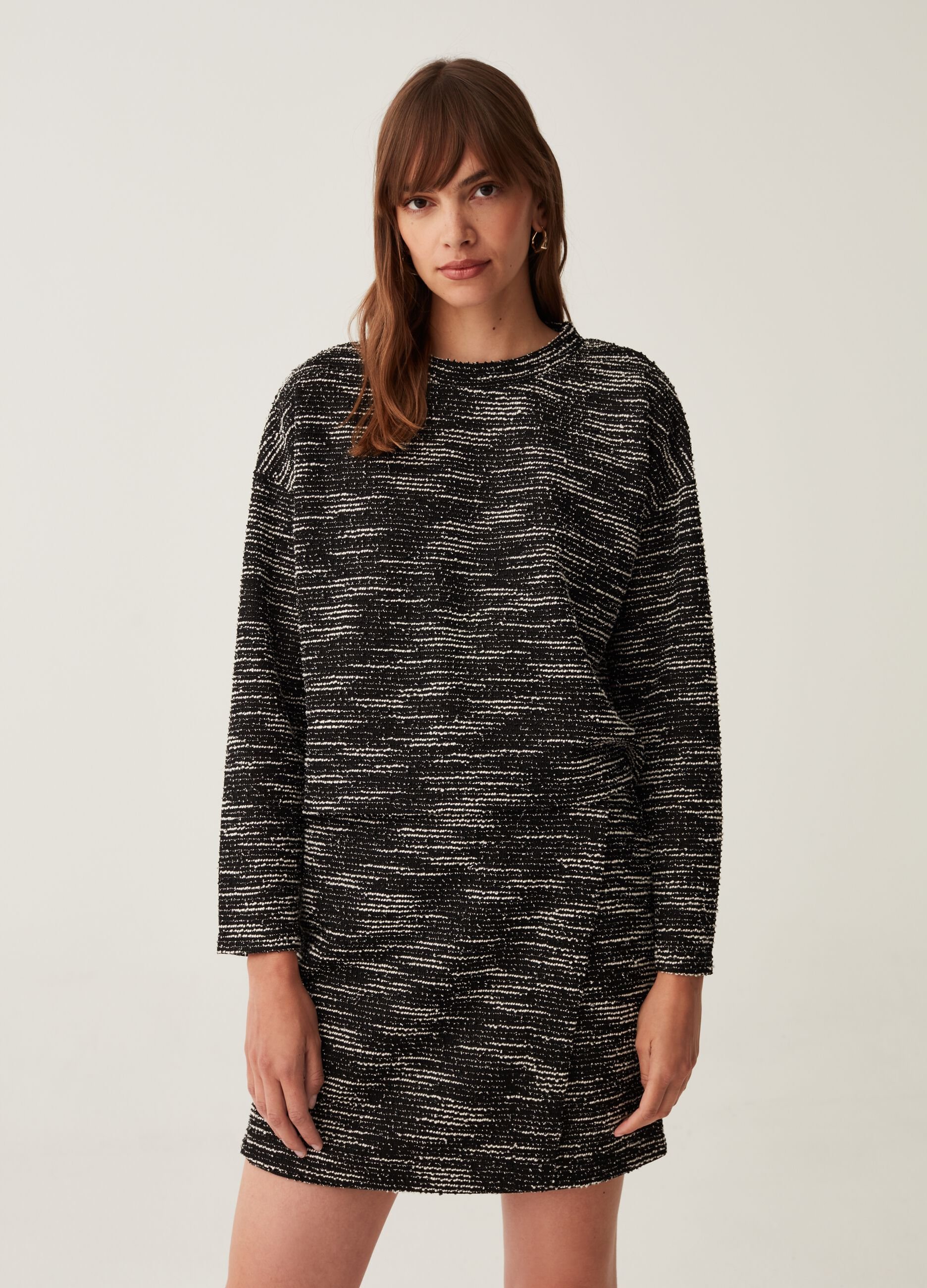 T-shirt a maniche lunghe effetto tweed_1
