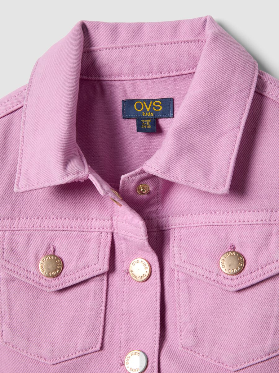 Girl's regular fit pink denim cotton jacket with pockets_2