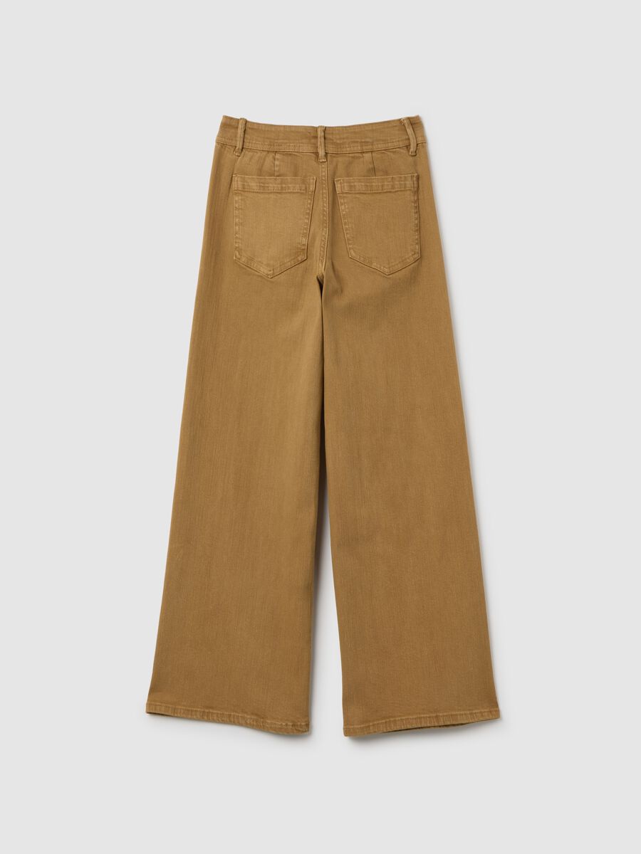 Pantaloni da ragazza in cotone elasticizzato marroni a gamba larga_1