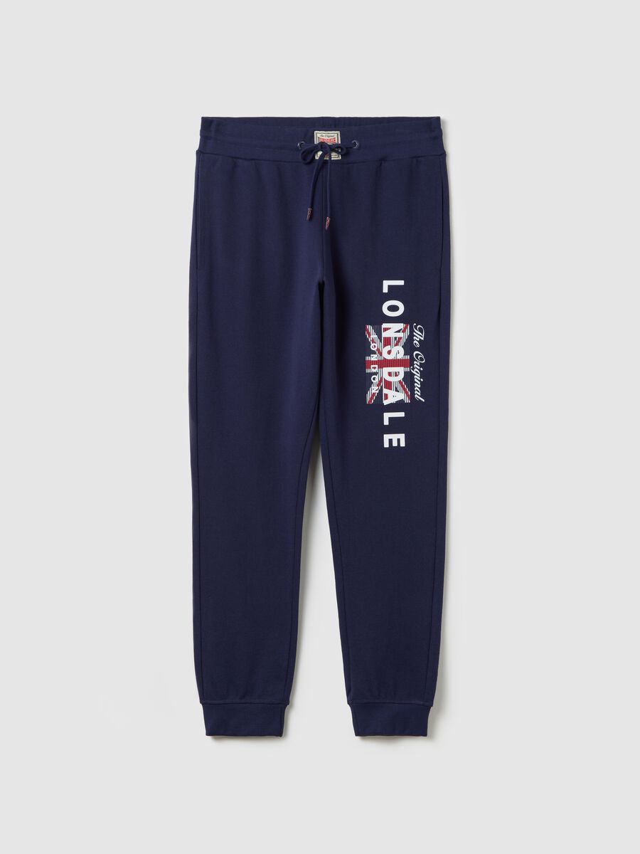 Blue fleece joggers with logo print_4